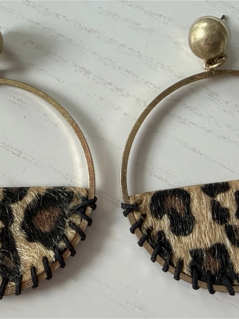 Gold Hoop Earrings with Leopard Print Hide Accent